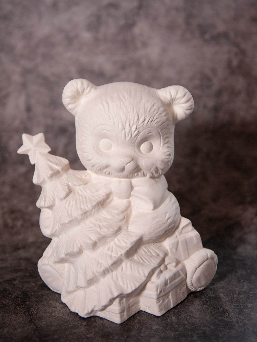 Bear with Xmas Tree and Gifts - Bisque
