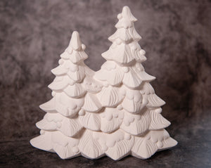 9" Christmas Trees with ornaments - Bisque