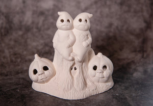 Light up ghosts with pumpkins- Bisque