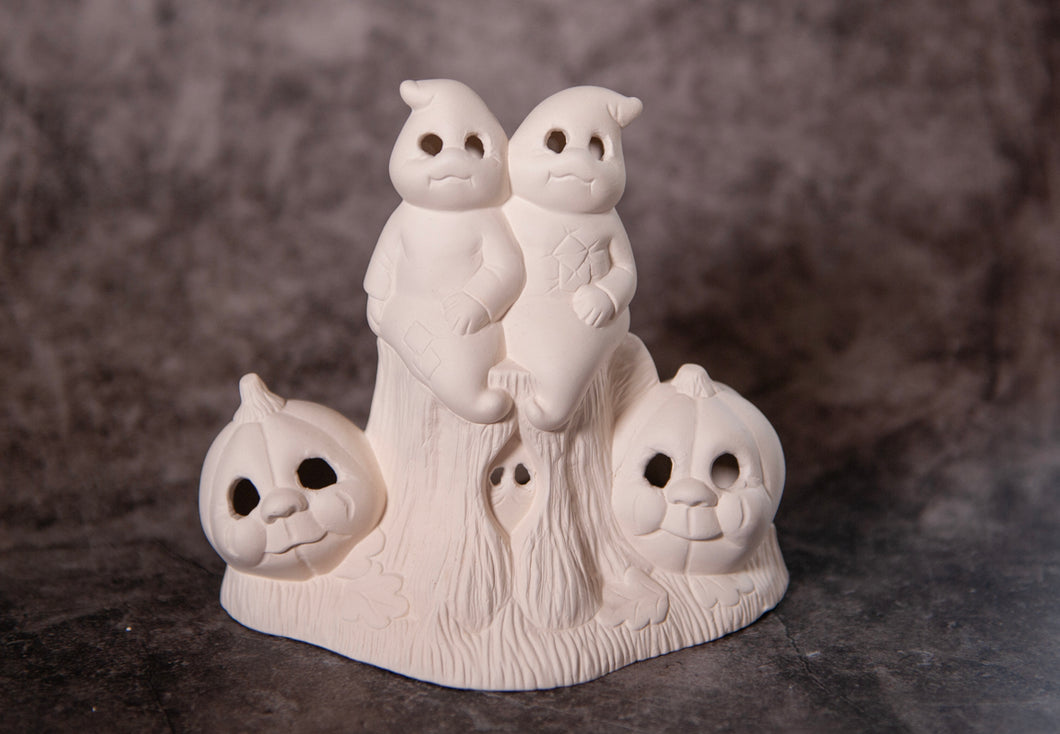 Light up ghosts with pumpkins- Bisque