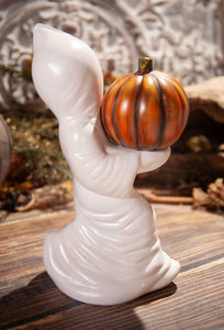 White Ghost Holding Pumpkin
