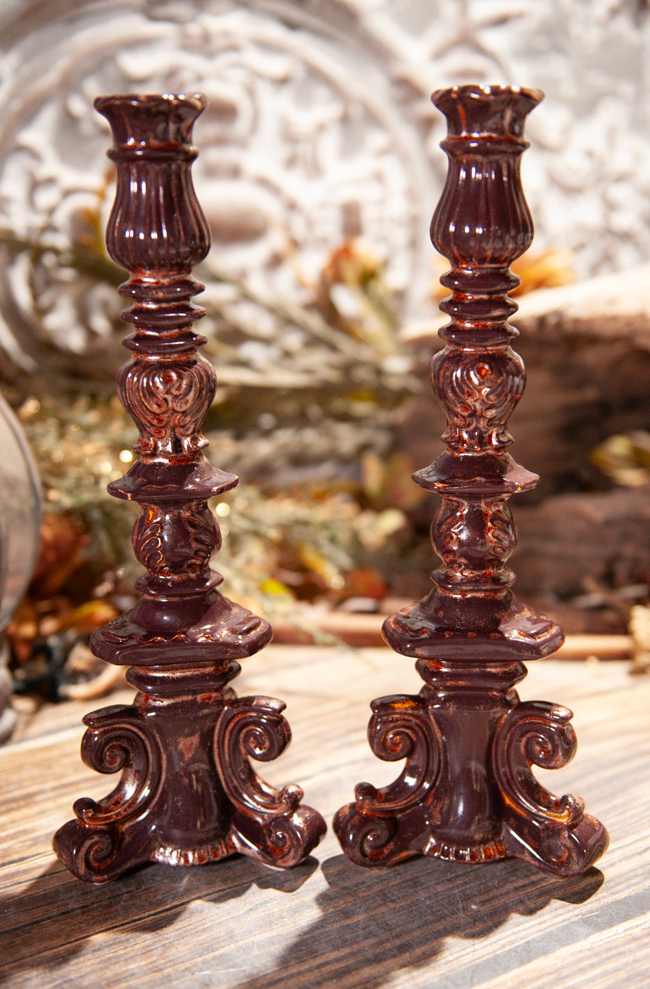 Set of 2 Copper Candlestick Holders