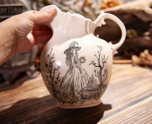 Hand Painted Witch Holding a Pumpkin Pitcher