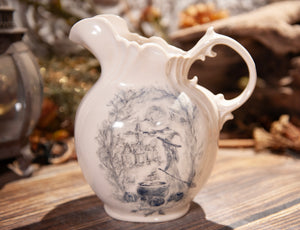 Hand Painted Witch and Haunted House Pitcher