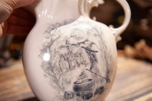 Hand Painted Witch and Haunted House Pitcher